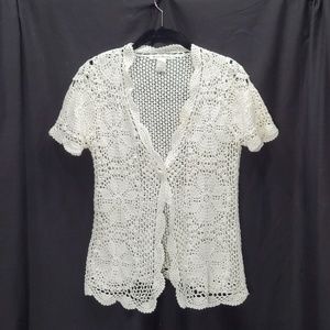 Susan Bristol White Woven Short Sleeve Sweater M